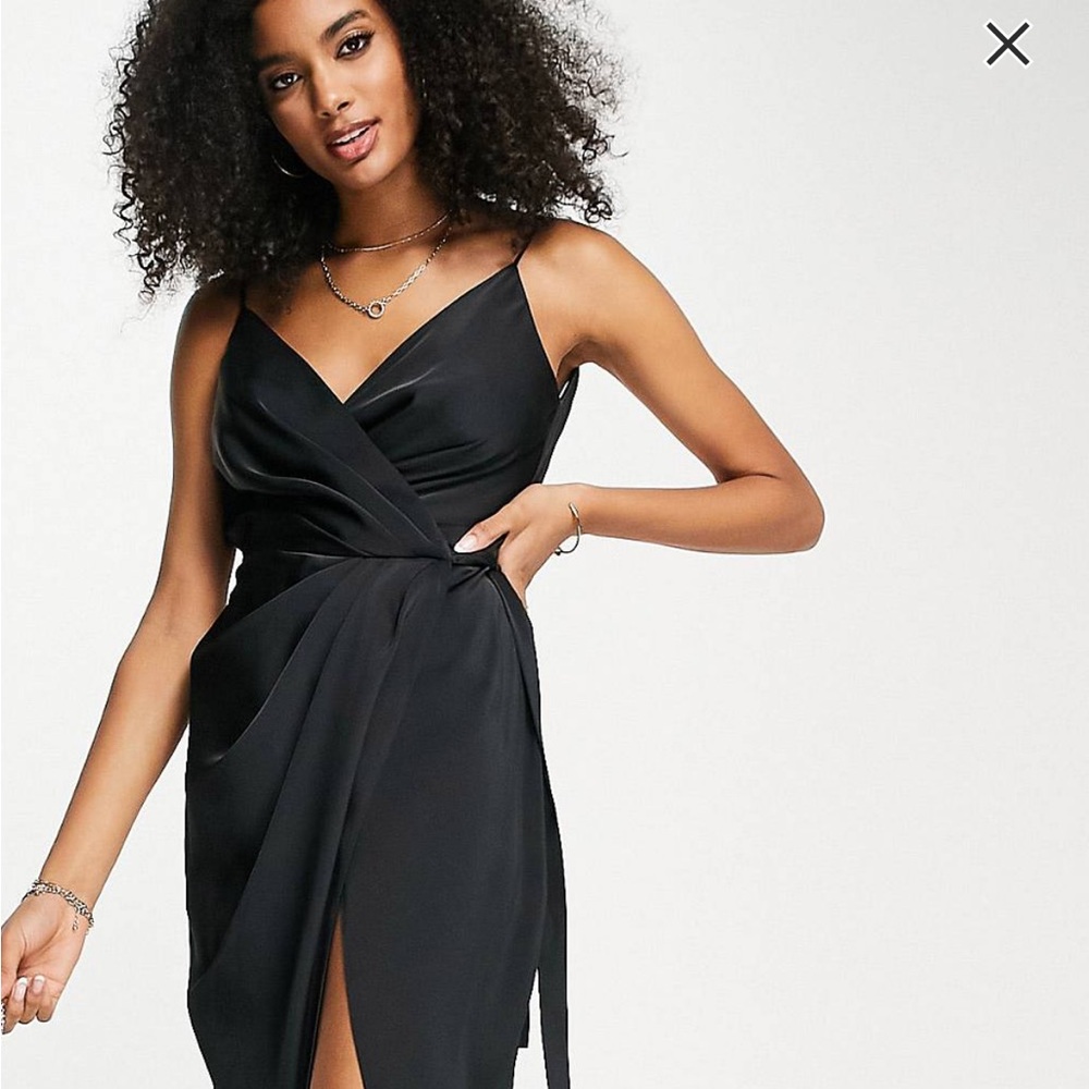 ASOS Black Satin Wrap Midi Dress